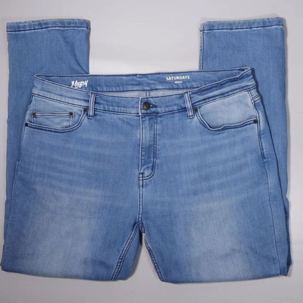 Mugsy Saturdays Jeans Cashmere Blend Blue Stretch Denim Mens 40 x 32